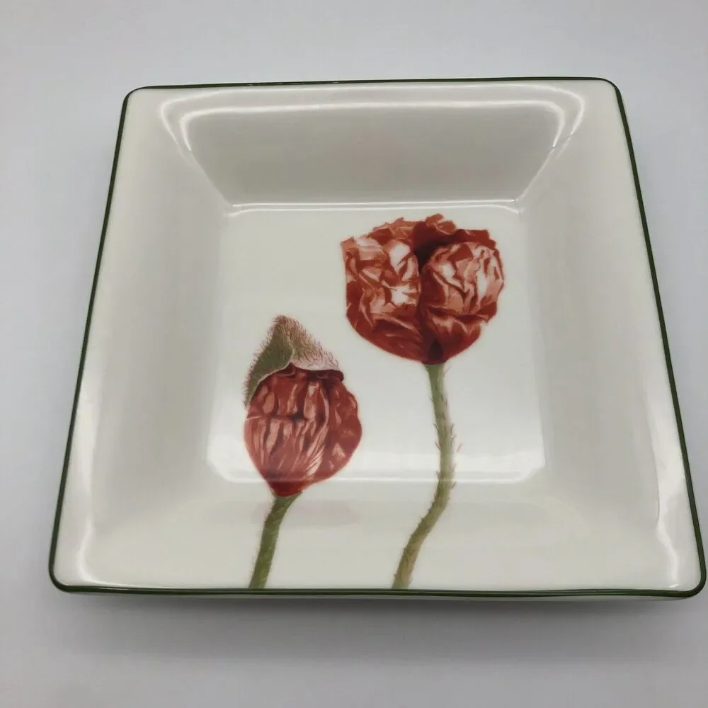 Villeroy & Boch Flora Red Poppy Square Serving Dish Bowl Germany 8.5